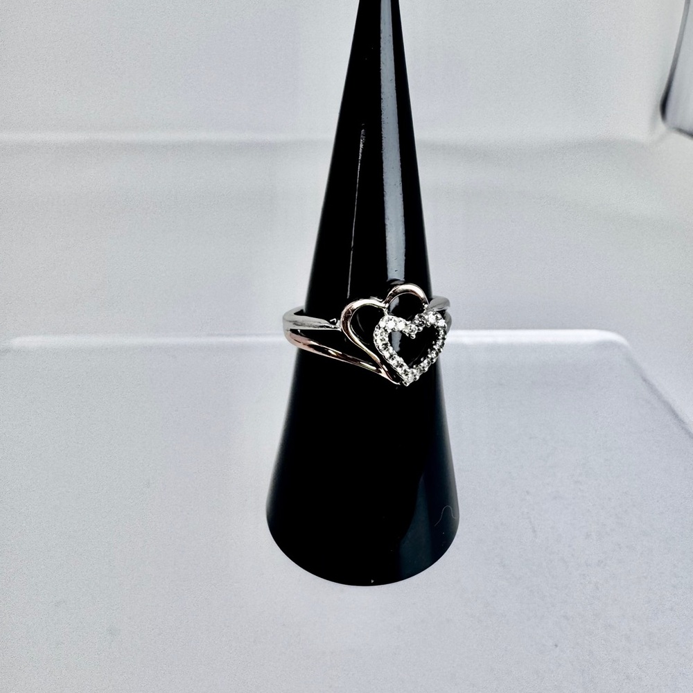Twin Hearts 10K Gold & Sterling Silver Ring with Diamond Accents